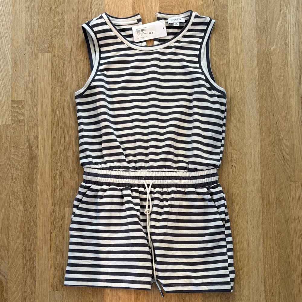 Evereve Ivory and Charcoal Striped Romper